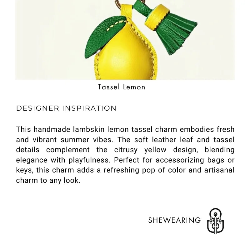 Handcrafted Lemon Bag Charm – Full-Grain Lambskin Key Accessory with Tassel, Artisan Design, Ideal Gift for Couples and Friends