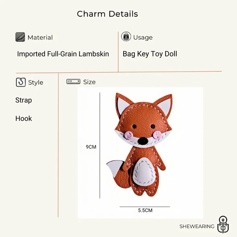 Little Fox Bag Charm – Handcrafted Full-Grain Lambskin, Adorable Fox Design Keychain, Girls' Bag Decoration, Whimsical Touch for Bags and Keys