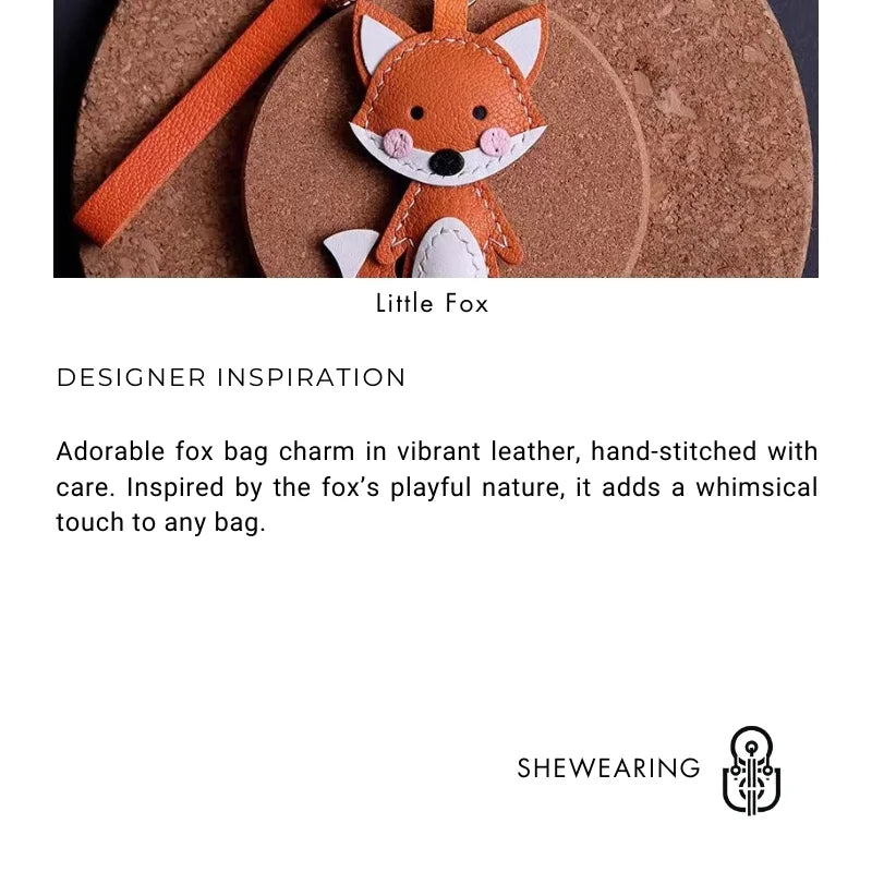 Little Fox Bag Charm – Handcrafted Full-Grain Lambskin, Adorable Fox Design Keychain, Girls' Bag Decoration, Whimsical Touch for Bags and Keys