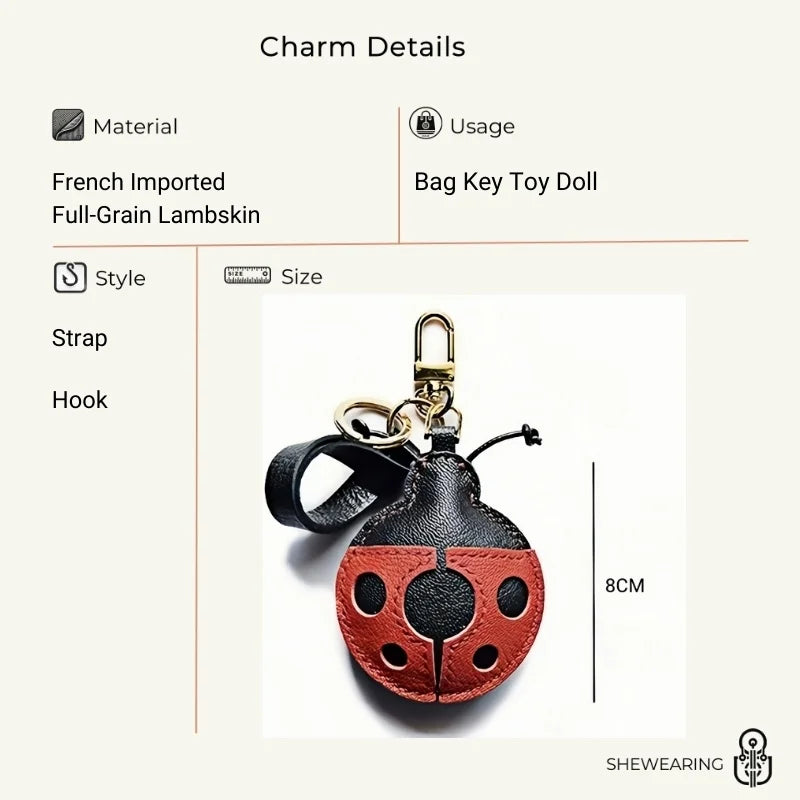 Handcrafted Ladybug Leather Bag Charm – Creative Design, French Full-Grain Lambskin, Keychain or Bag Accessory for Women, Minimalist Nature-Inspired Gift