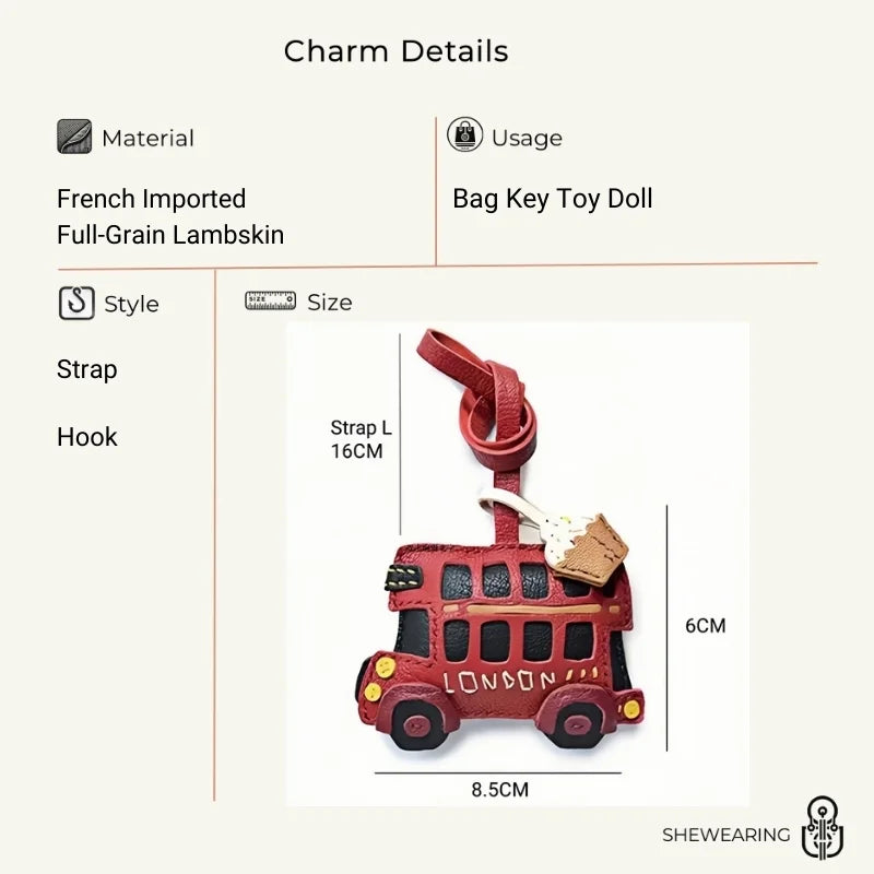 Genuine Leather London Red Bus Charm – Iconic British Design, Handcrafted Vintage Keychain for Bags and Accessories