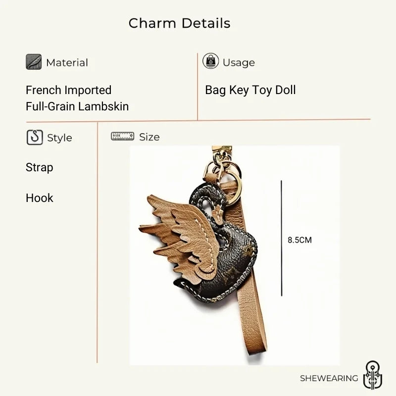 Elegant Black and White Swan Bag Charm – Original Design, Premium Leather, Handcrafted Accessory, Keychain for Women, Ideal for Unique Gifts