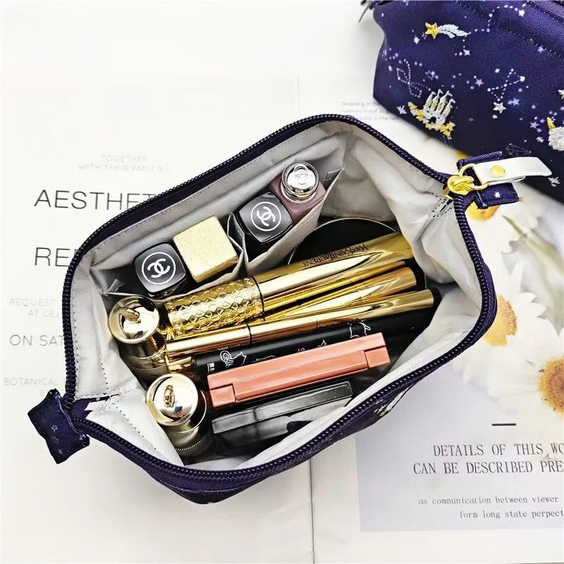 Whimsical Embroidered Fairy Princess Starry Sky Makeup Bag | Spacious and Portable Toiletry Organizer