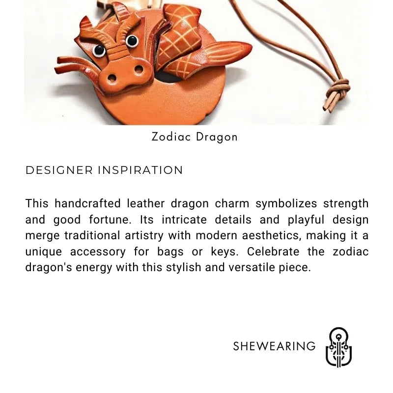 Zodiac Dragon Leather Charm – Nordic-Style Handcrafted Goatskin Accessory for Bags, Keys, and Journals, Unique Gift