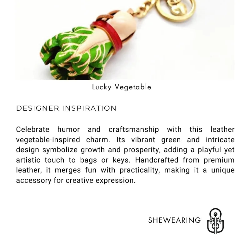 Leather Cabbage Charm – Fun Vegetable Bag Accessory, Full-Grain Cowhide, Keychain and Bookmark, Creative Design for Everyday Use