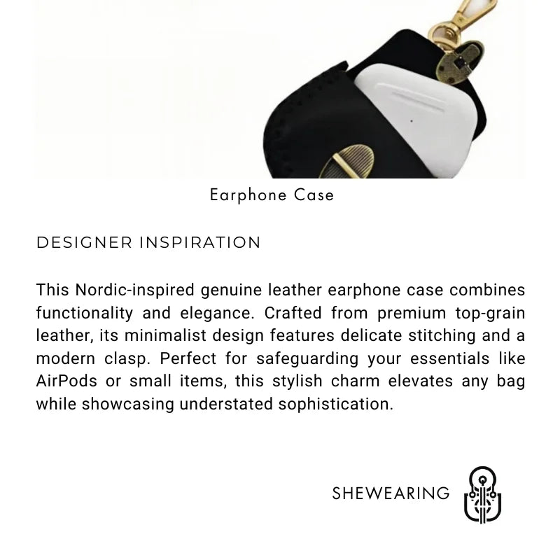 Nordic-Style Genuine Leather Earphone Case – Handmade Top-Grain Cowhide Bag Charm for AirPods or Coins, Creative and Minimalist Accessory