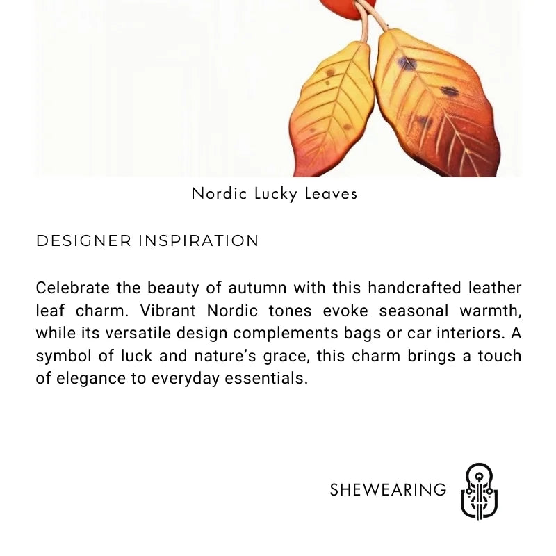 Nordic Lucky Leaves Leather Charm – Handcrafted Genuine Cowhide Leaf Bag Charm, Car Ornament, and Bookmark Accessory