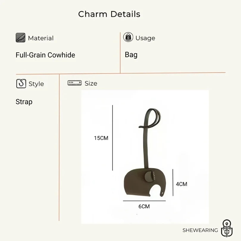 Handcrafted Elephant Leather Charm – Full-Grain Cowhide Bag Accessory with Minimalist Elegance