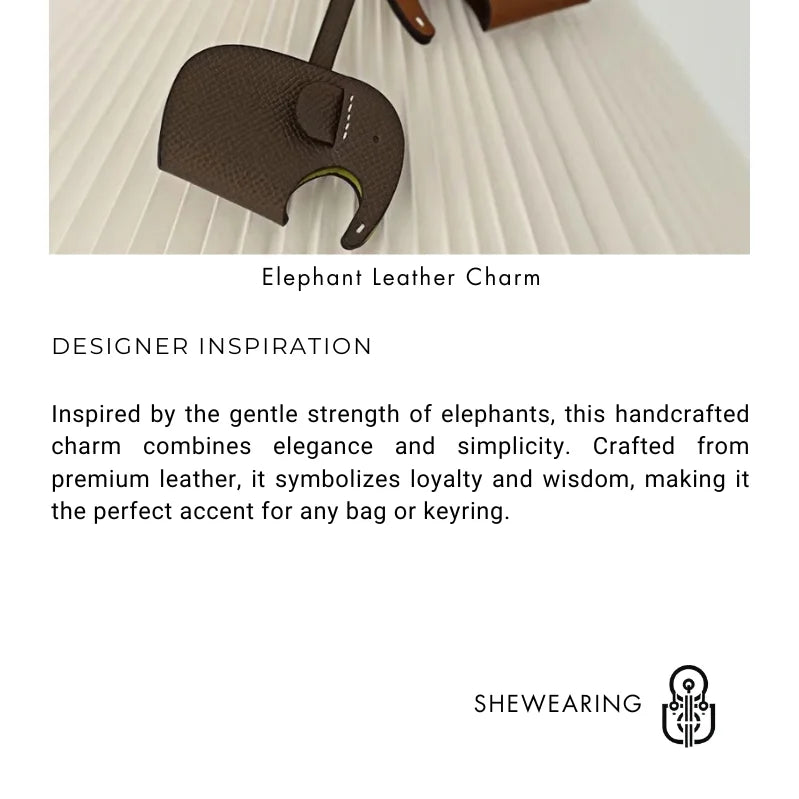 Handcrafted Elephant Leather Charm – Full-Grain Cowhide Bag Accessory with Minimalist Elegance