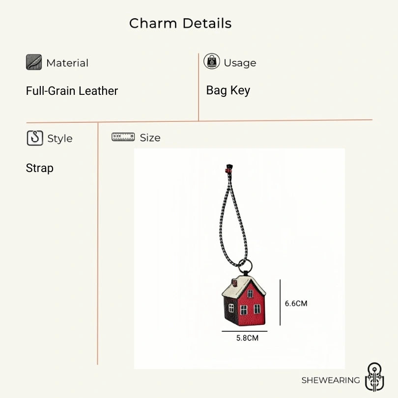 Cozy Home Leather Charm – Double-Sided 3D Red House Keychain and Bag Accessory