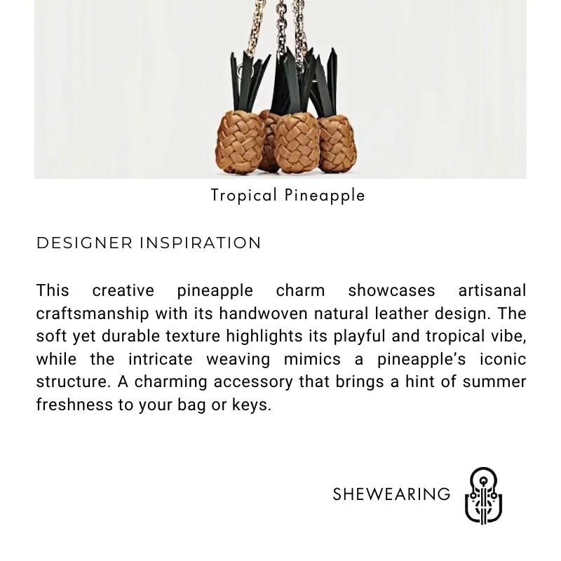 Handwoven Leather Pineapple Bag Charm – Full-Grain Cowhide Key Accessory, Creative and Tropical Vibes, Artisan Design