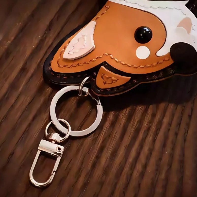 Corgi Pet Leather Bag Charm Hand-Stitched Leather Accessory Creative Keychain Pendant Cute Gift for Women