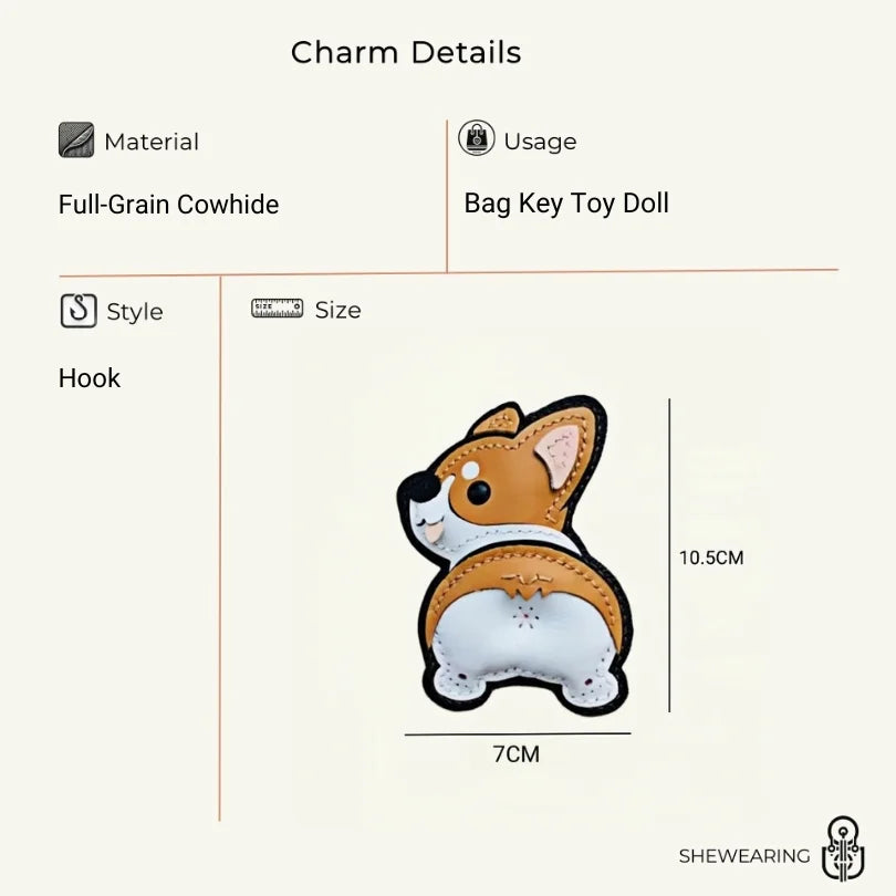 Corgi Pet Leather Bag Charm Hand-Stitched Leather Accessory Creative Keychain Pendant Cute Gift for Women