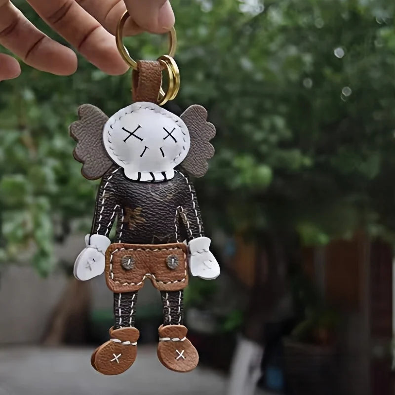 Handcrafted Leather Doll Charm – French Goatskin Keychain for Bags, Unisex Birthday Gift, Unique Trendy Style