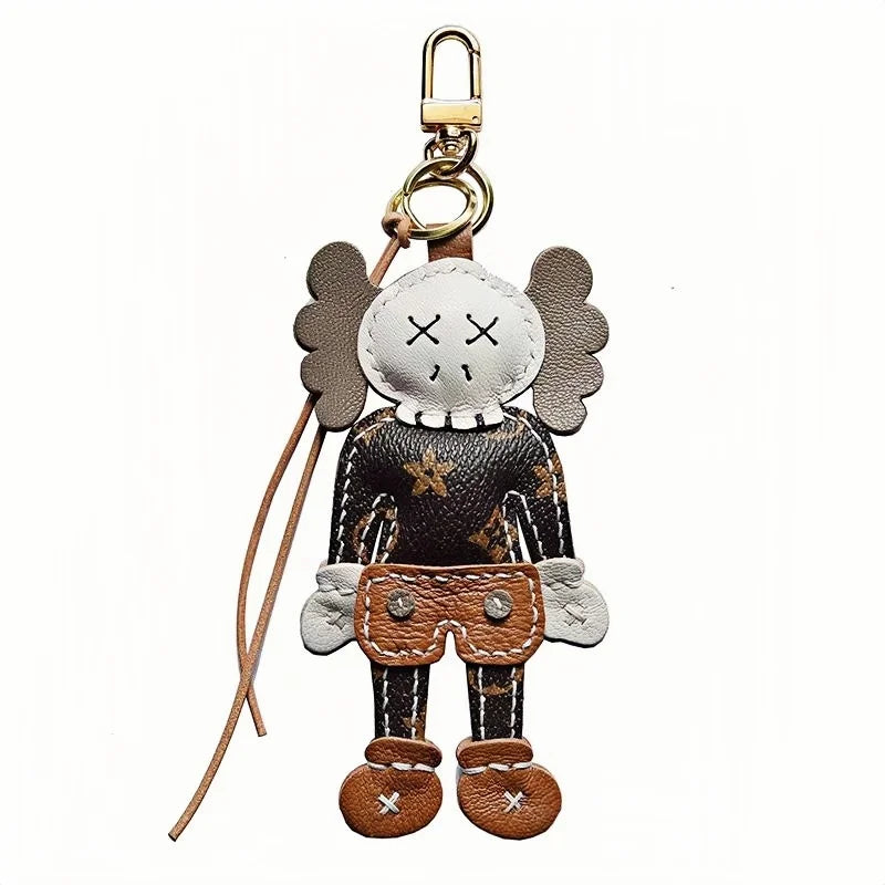 Handcrafted Leather Doll Charm – French Goatskin Keychain for Bags, Unisex Birthday Gift, Unique Trendy Style