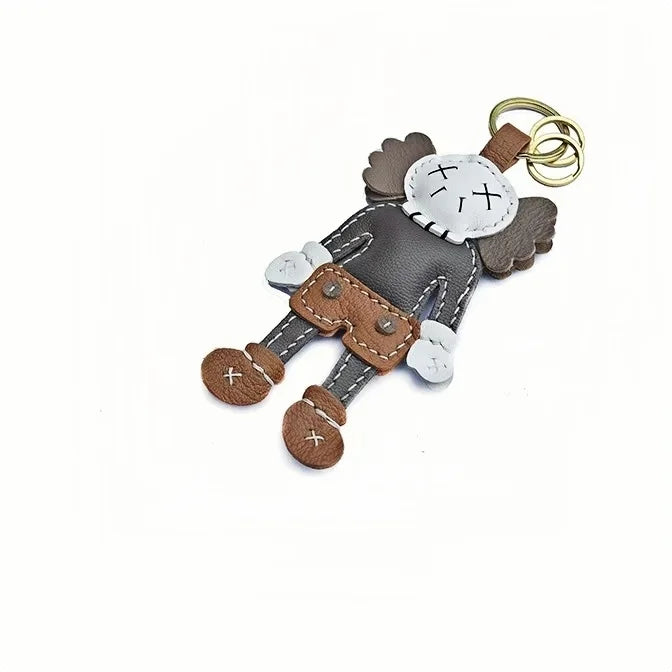 Handcrafted Leather Doll Charm – French Goatskin Keychain for Bags, Unisex Birthday Gift, Unique Trendy Style