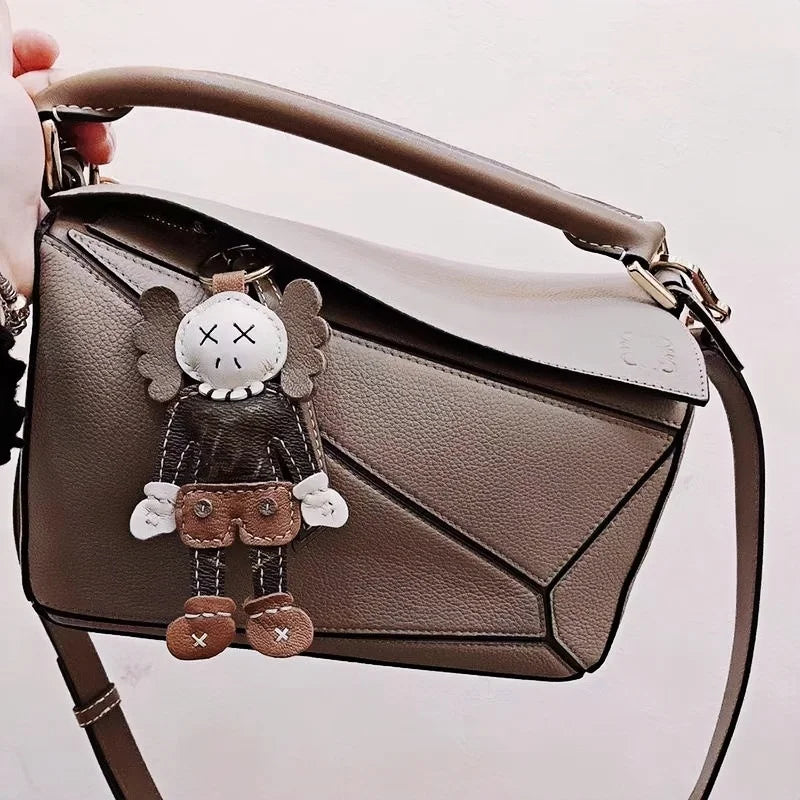 Handcrafted Leather Doll Charm – French Goatskin Keychain for Bags, Unisex Birthday Gift, Unique Trendy Style