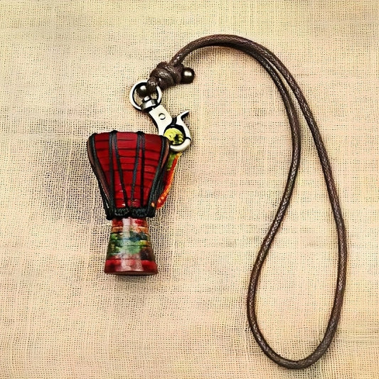 African Drum Bag Charm – Handcrafted Leather Accessory, Full-Grain Cowhide, Unique Cultural Gift for Backpack or Keyring