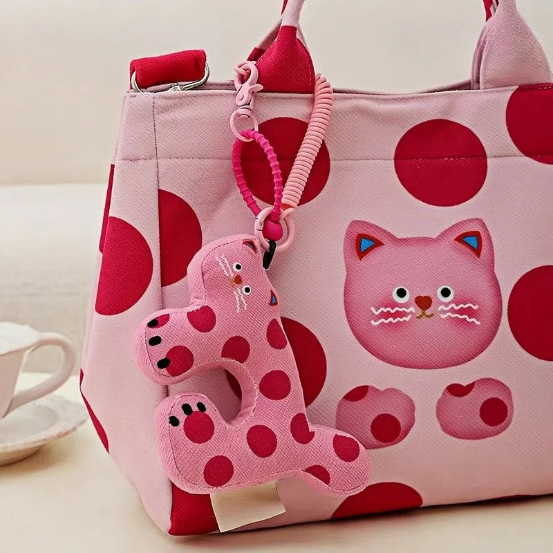 Pink Polka-Dot Cat Bag Charm Adorable Kitty Accessory for Gifts & Festive Cheer