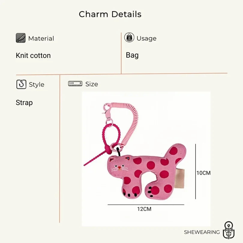 Pink Polka-Dot Cat Bag Charm Adorable Kitty Accessory for Gifts & Festive Cheer