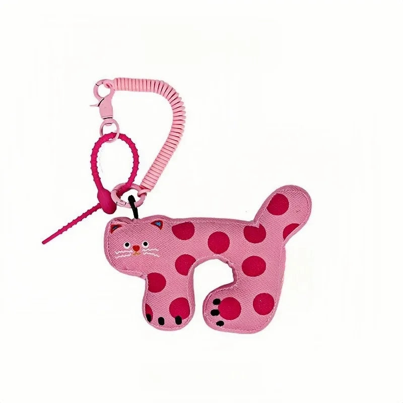 Pink Polka-Dot Cat Bag Charm Adorable Kitty Accessory for Gifts & Festive Cheer