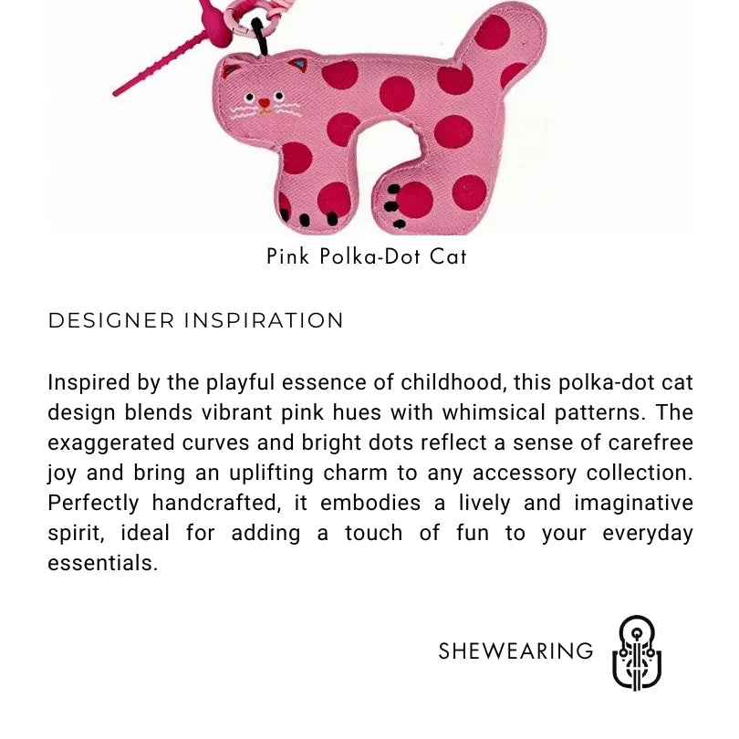 Pink Polka-Dot Cat Bag Charm Adorable Kitty Accessory for Gifts & Festive Cheer