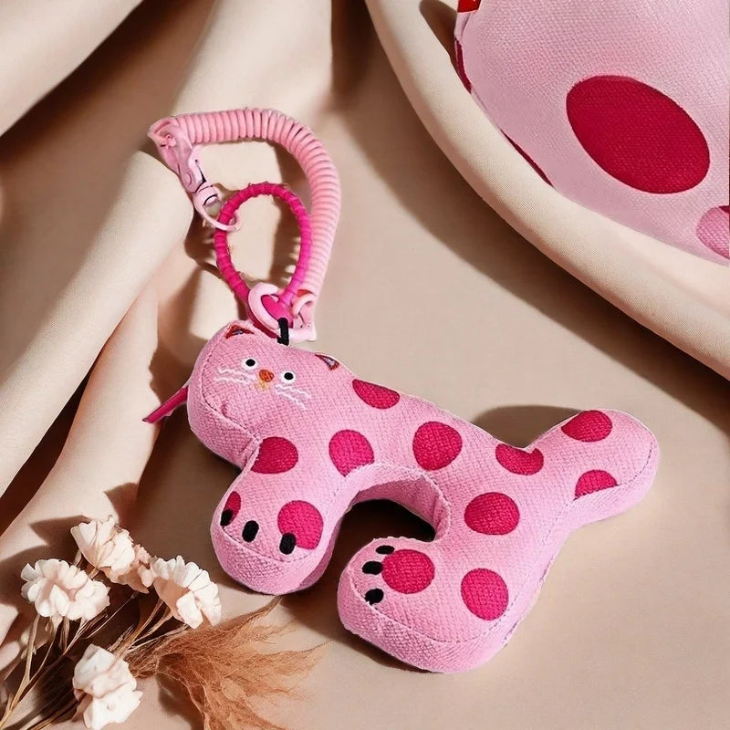 Pink Polka-Dot Cat Bag Charm Adorable Kitty Accessory for Gifts & Festive Cheer