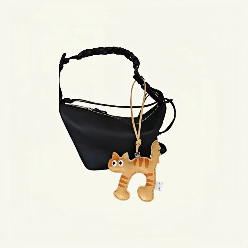 Leather Bag Charm – Playful Orange Cat Keychain Doll for Couples and Festive Gifting