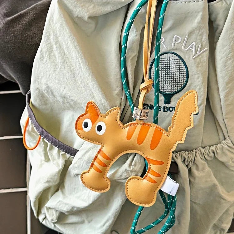 Leather Bag Charm – Playful Orange Cat Keychain Doll for Couples and Festive Gifting