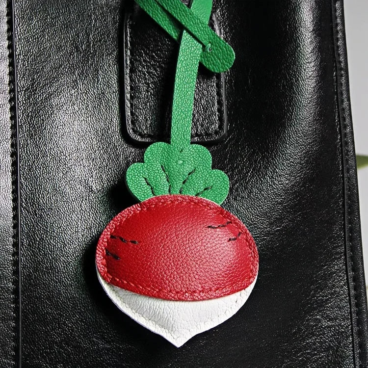 Original Design Leather Carrot Bag Charm – Handmade Lambskin Pendant, Cute Whimsical Keychain Accessory