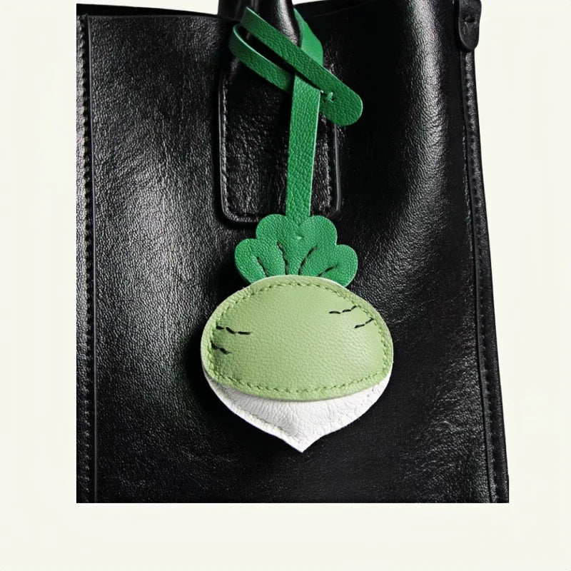 Original Design Leather Carrot Bag Charm – Handmade Lambskin Pendant, Cute Whimsical Keychain Accessory