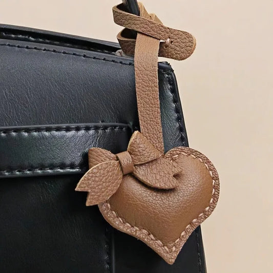 Heart-Shaped Bow Tie Leather Bag Charm | Minimalist Design | Handcrafted | Versatile and Elegant Gift