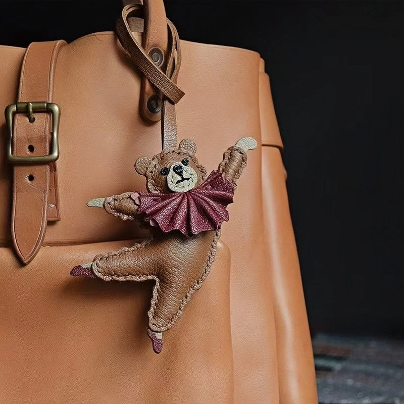 Handcrafted Ballet Bear Bag Charm – Full-Grain Lambskin, Elegant & Playful, Perfect Gift for Her