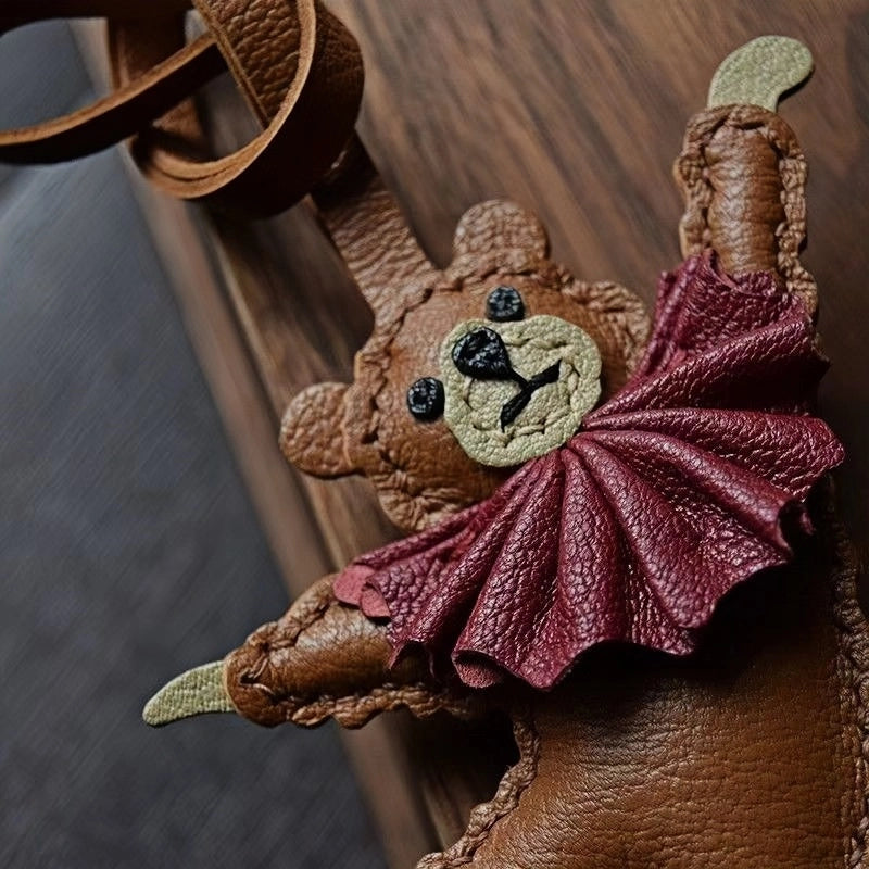 Handcrafted Ballet Bear Bag Charm – Full-Grain Lambskin, Elegant & Playful, Perfect Gift for Her