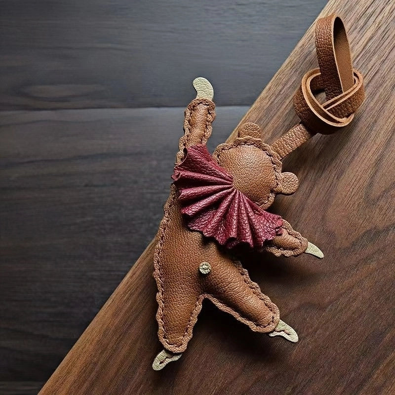 Handcrafted Ballet Bear Bag Charm – Full-Grain Lambskin, Elegant & Playful, Perfect Gift for Her