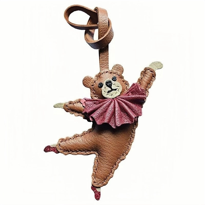 Handcrafted Ballet Bear Bag Charm – Full-Grain Lambskin, Elegant & Playful, Perfect Gift for Her