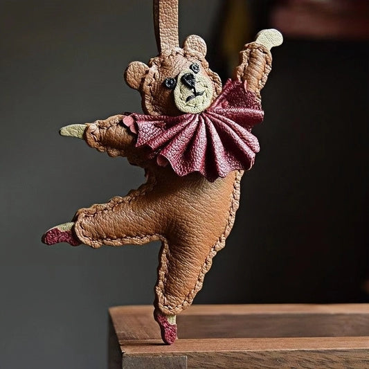 Handcrafted Ballet Bear Bag Charm – Full-Grain Lambskin, Elegant & Playful, Perfect Gift for Her