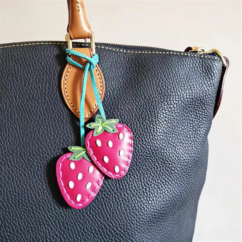 Strawberry Bag Charm | Fruit Lover Gift | Farmers’ Market Accessory | Kawaii Leather Handbag Sustainable Fashion