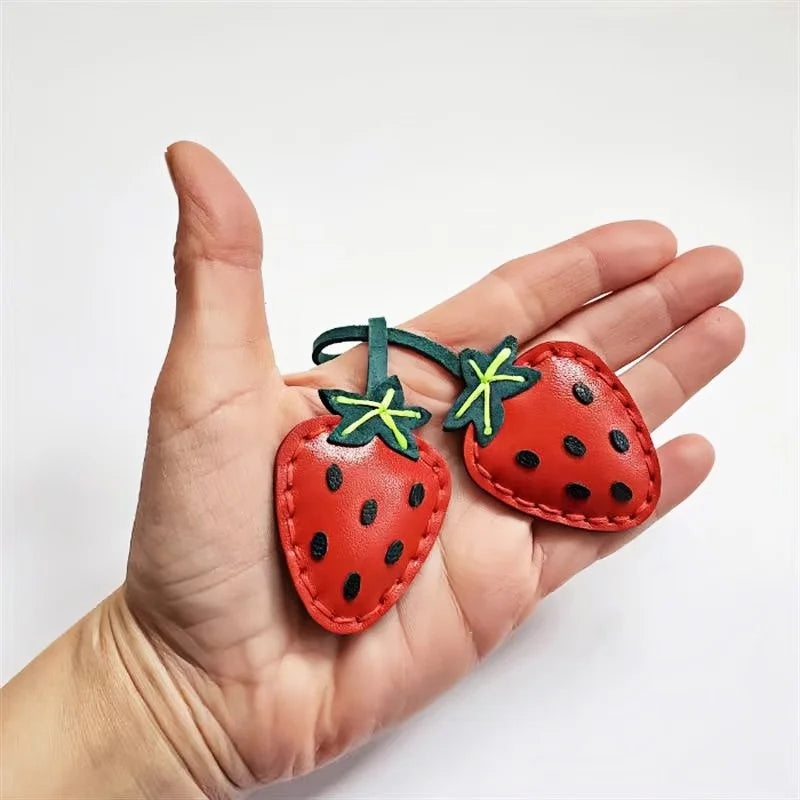 Strawberry Bag Charm | Fruit Lover Gift | Farmers’ Market Accessory | Kawaii Leather Handbag Sustainable Fashion