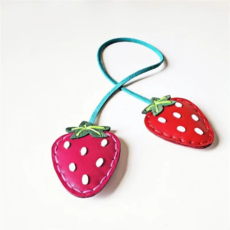 Strawberry Bag Charm | Fruit Lover Gift | Farmers’ Market Accessory | Kawaii Leather Handbag Sustainable Fashion