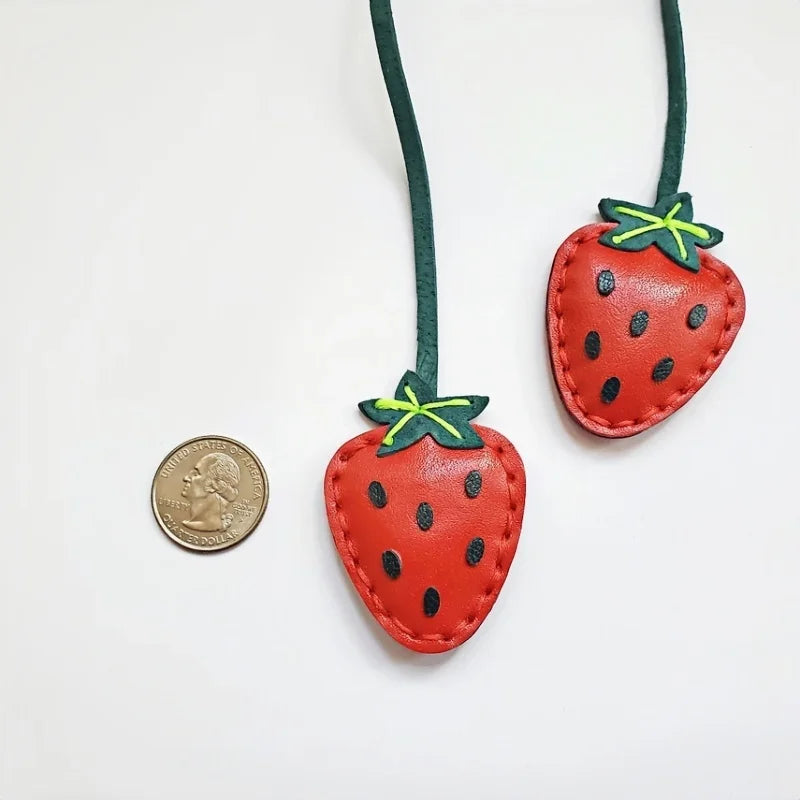 Strawberry Bag Charm | Fruit Lover Gift | Farmers’ Market Accessory | Kawaii Leather Handbag Sustainable Fashion