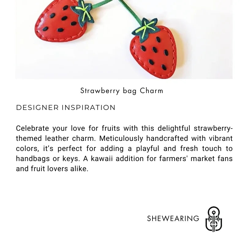 Strawberry Bag Charm | Fruit Lover Gift | Farmers’ Market Accessory | Kawaii Leather Handbag Sustainable Fashion