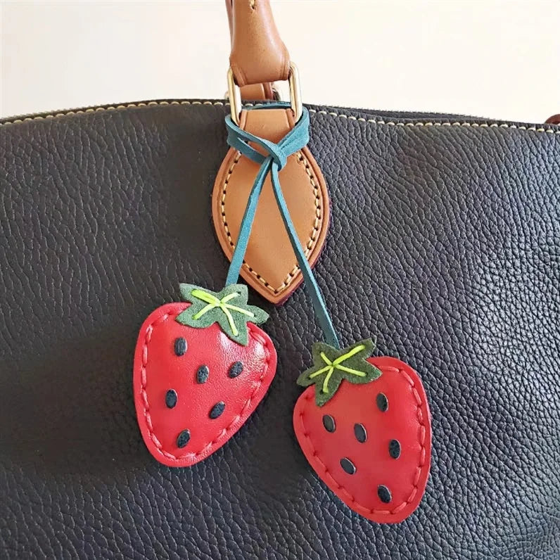 Strawberry Bag Charm | Fruit Lover Gift | Farmers’ Market Accessory | Kawaii Leather Handbag Sustainable Fashion