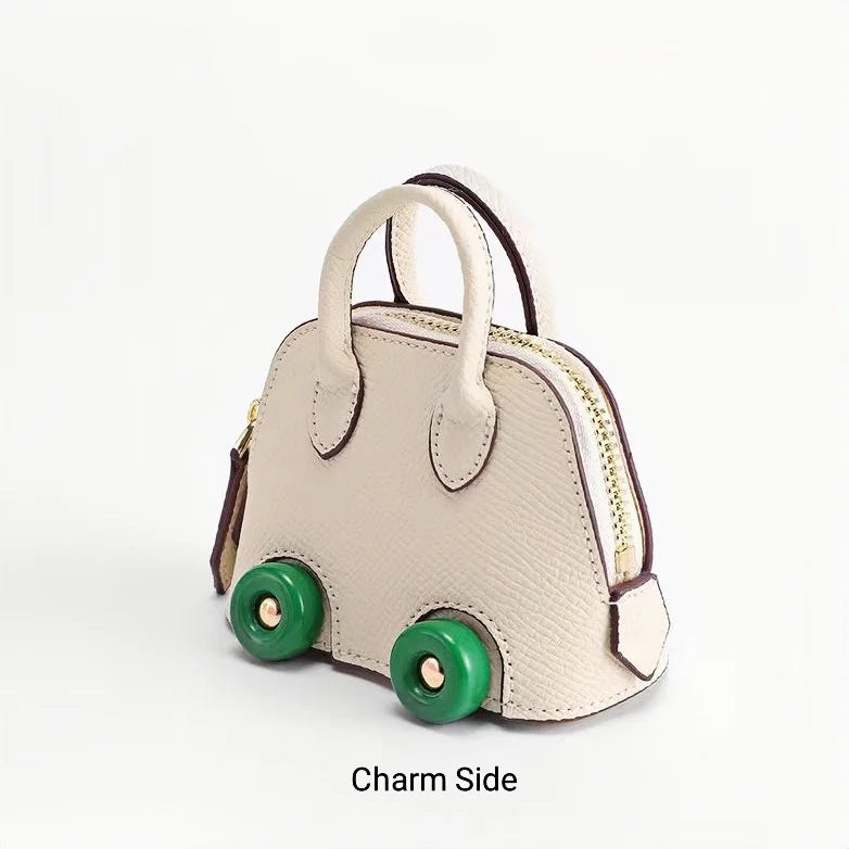 Mini Bag Charm – Vintage Car Design Full-Grain Leather Key Accessory