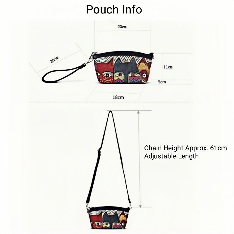 Handmade Embroidered Jacquard Cat Design Clutch - 2024 New Single Shoulder and Crossbody Women's Makeup Bag