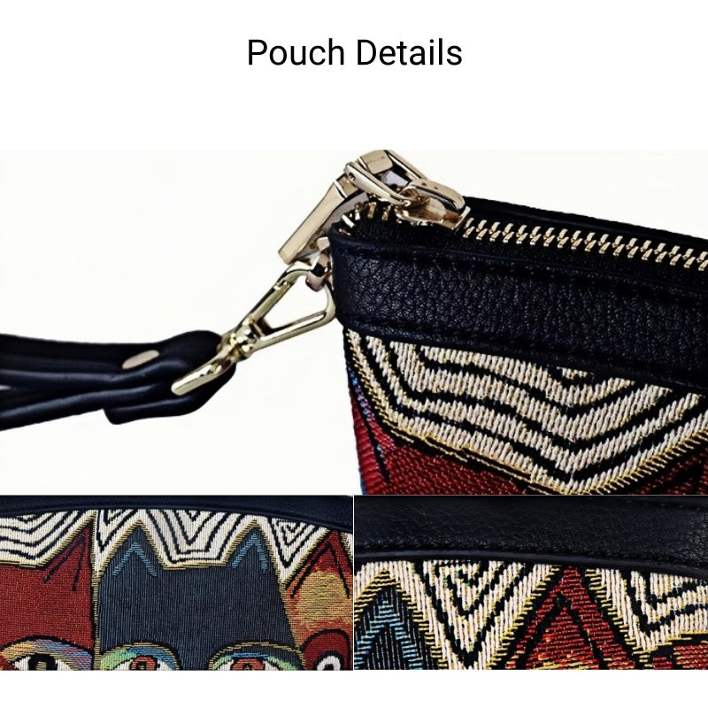 Handmade Embroidered Jacquard Cat Design Clutch - 2024 New Single Shoulder and Crossbody Women's Makeup Bag