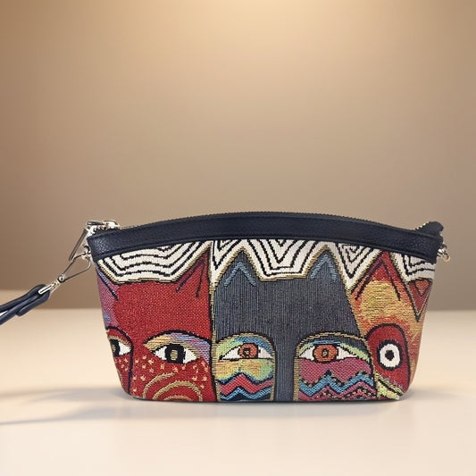 Handmade Embroidered Jacquard Cat Design Clutch - 2024 New Single Shoulder and Crossbody Women's Makeup Bag