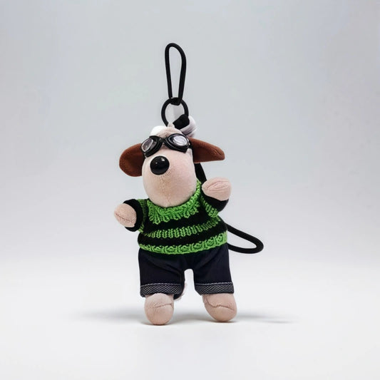 Plush Pilot Dog Charm – Knitted Cotton Companion for Bags, Backpacks, and Keys – Playful Accessory for All Ages