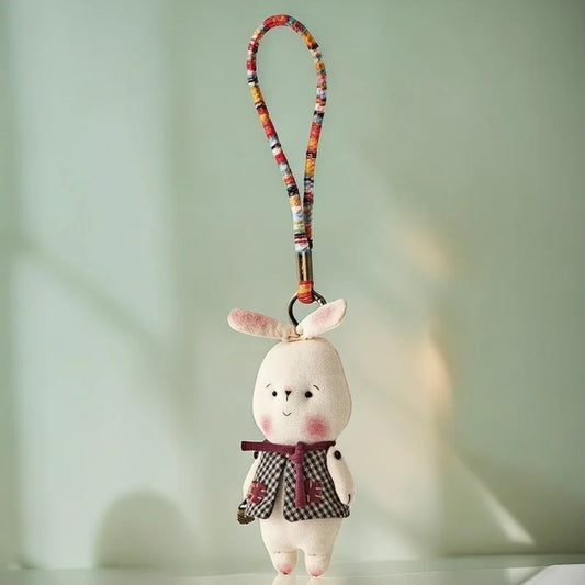 Vintage Handmade Plush Bunny Bag Charm Gift Keychain