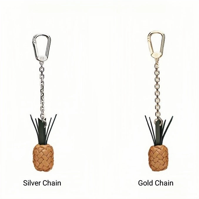 Handwoven Leather Pineapple Bag Charm – Full-Grain Cowhide Key Accessory, Creative and Tropical Vibes, Artisan Design